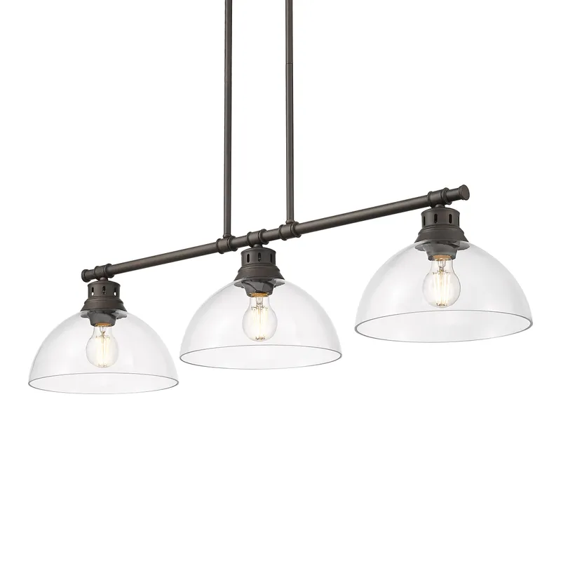 Yep by Golden Lighting Duncan 3-light Island Light in Rubbed Bronze and Clear Glass — Golden Lighting LED Pendant Lights 100.0W 