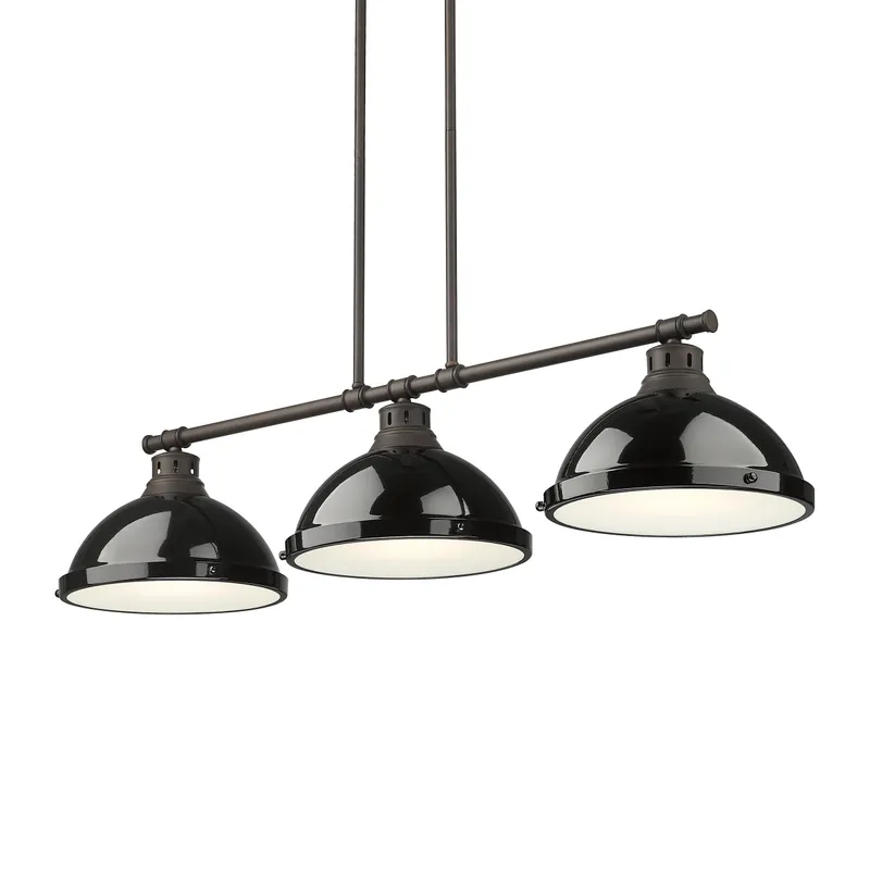 Yep by Golden Lighting Duncan 3-light Island Light in Rubbed Bronze and Black shade — Golden Lighting LED Pendant Lights  