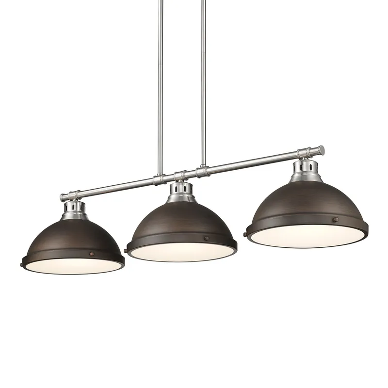 Yep by Golden Lighting Duncan 3-light Island Light in Pewter and Rubbed Bronze shade — Golden Lighting LED Pendant Lights  