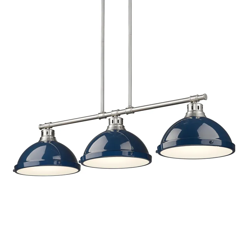 Yep by Golden Lighting Duncan 3-light Island Light in Pewter and Navy Blue shade — Golden Lighting LED Pendant Lights 100.0W 