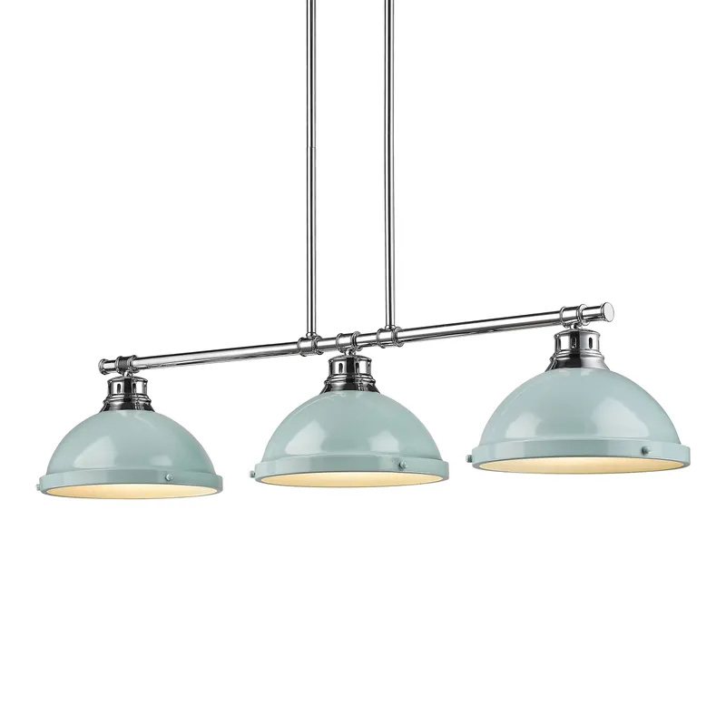 Yep by Golden Lighting Duncan 3-light Island Light in Chrome and Seafoam shade — Golden Lighting LED Pendant Lights  