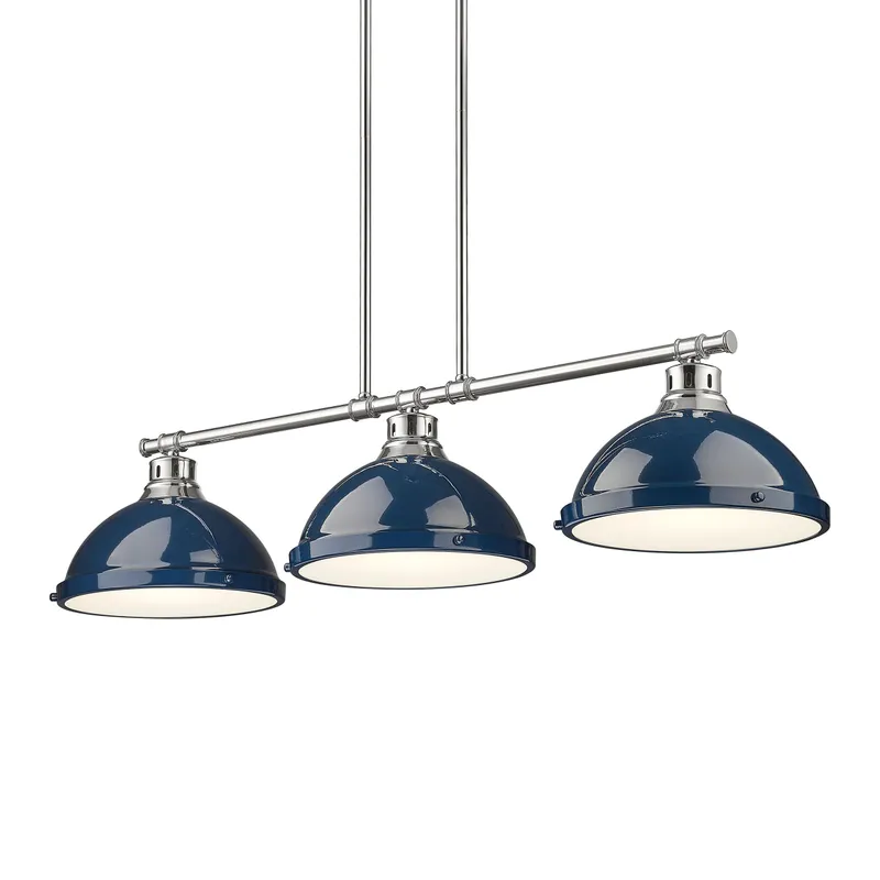 Yep by Golden Lighting Duncan 3-light Island Light in Chrome and Navy Blue shade — Golden Lighting LED Pendant Lights  