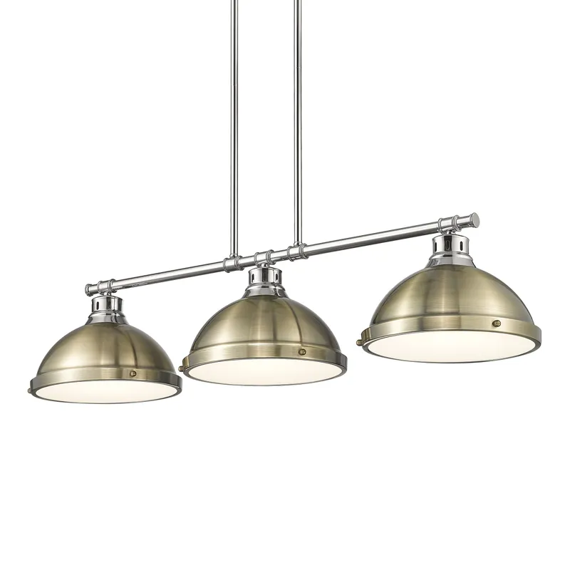 Yep by Golden Lighting Duncan 3-light Island Light in Chrome and Aged Brass shade — Golden Lighting LED Pendant Lights  