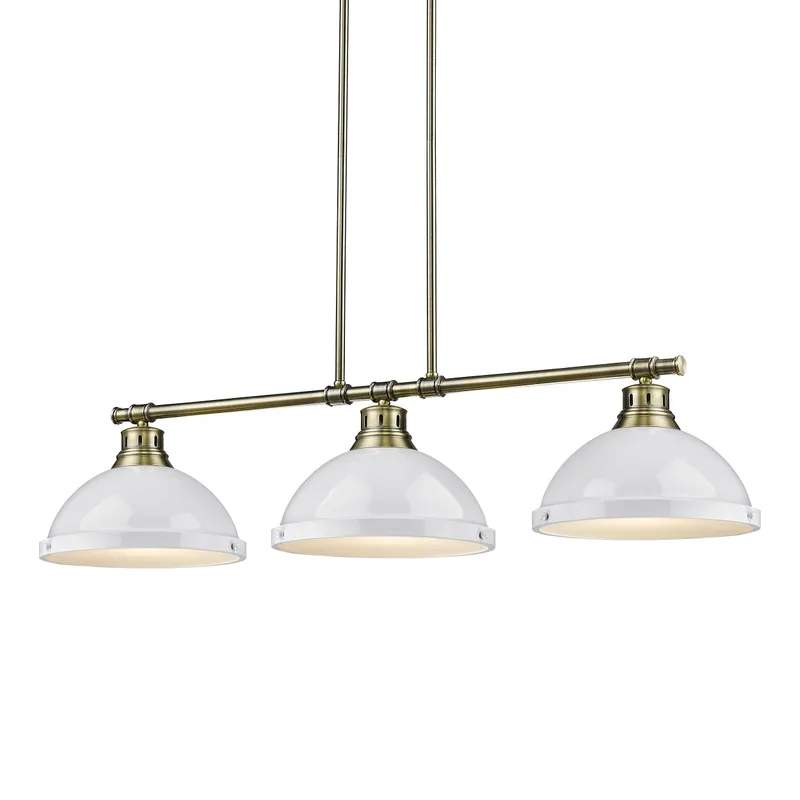 Yep by Golden Lighting Duncan 3-light Island Light in Aged Brass and White shade — Golden Lighting LED Pendant Lights  