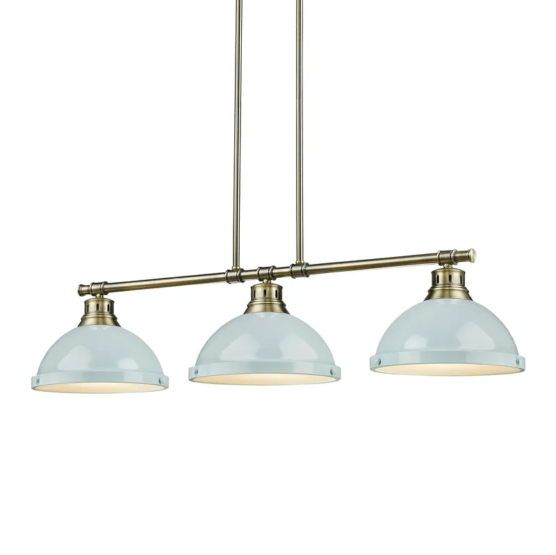 Yep by Golden Lighting Duncan 3-light Island Light in Aged Brass and Seafoam shade — Golden Lighting LED Pendant Lights  