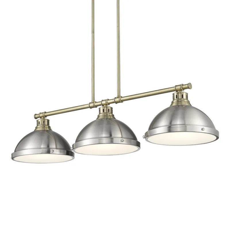 Yep by Golden Lighting Duncan 3-light Island Light in Aged Brass and Pewter shade — Golden Lighting LED Pendant Lights 100.0W 