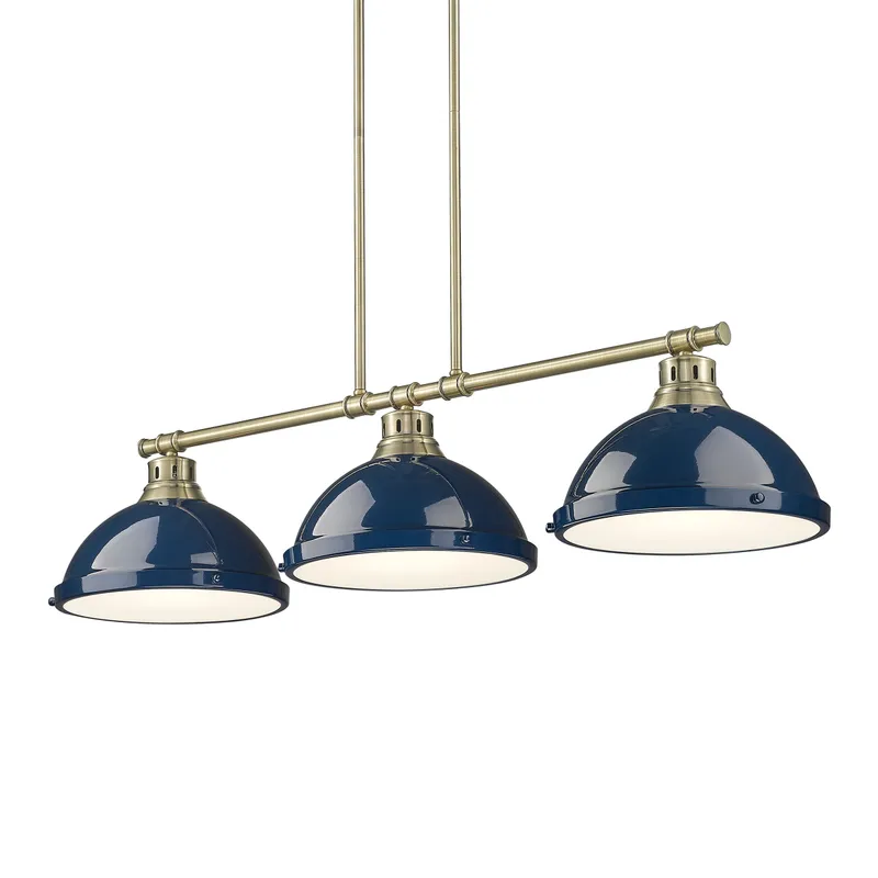 Yep by Golden Lighting Duncan 3-light Island Light in Aged Brass and Navy Blue shade — Golden Lighting LED Pendant Lights 100.0W 