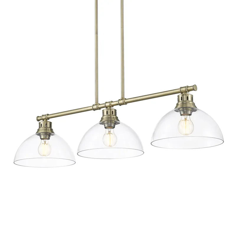 Yep by Golden Lighting Duncan 3-light Island Light in Aged Brass and Clear Glass — Golden Lighting LED Ceiling Lights 100.0W 