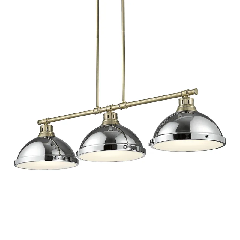 Yep by Golden Lighting Duncan 3-light Island Light in Aged Brass and Chrome shade — Golden Lighting LED Pendant Lights  