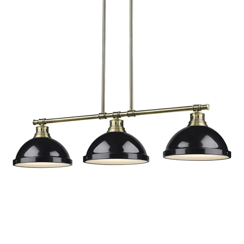 Yep by Golden Lighting Duncan 3-light Island Light in Aged Brass and Black shade — Golden Lighting LED Pendant Lights  