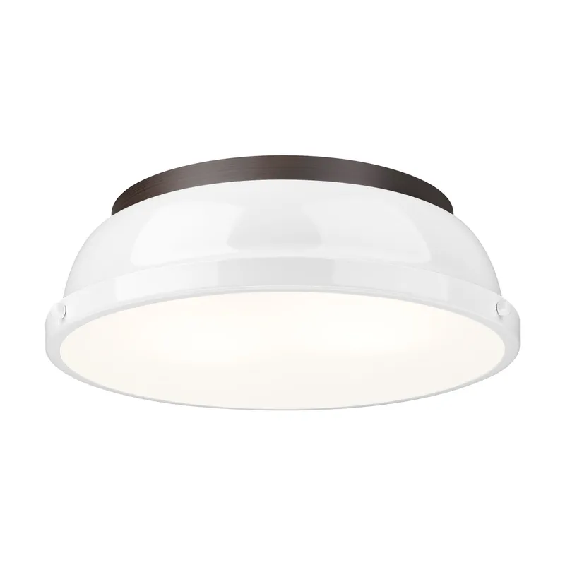 Yep by Golden Lighting Duncan 2-light Flush Mount in Rubbed Bronze and White shade — Golden Lighting LED Ceiling Lights  