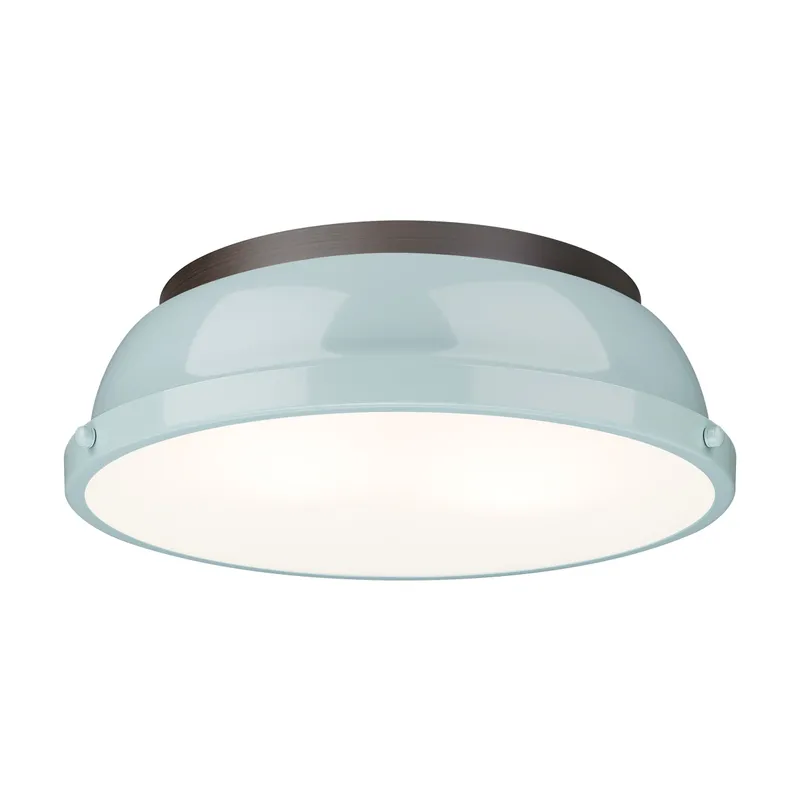 Yep by Golden Lighting Duncan 2-light Flush Mount in Rubbed Bronze and Seafoam shade — Golden Lighting LED Ceiling Lights 60.0W 