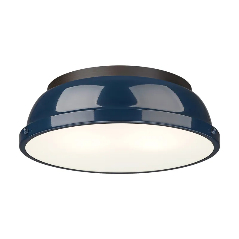 Yep by Golden Lighting Duncan 2-light Flush Mount in Rubbed Bronze and Navy Blue shade — Golden Lighting LED Ceiling Lights  