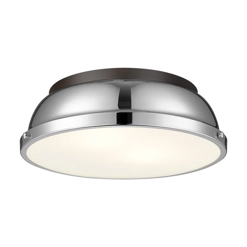 Yep by Golden Lighting Duncan 2-light Flush Mount in Rubbed Bronze and Chrome shade — Golden Lighting LED Ceiling Lights  