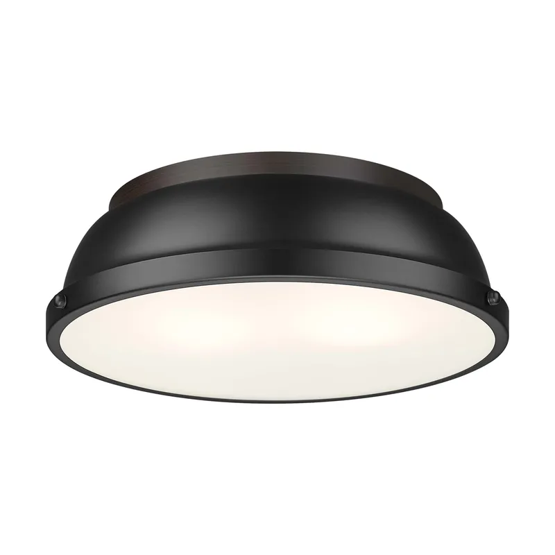 Yep by Golden Lighting Duncan 2-light Flush Mount in Rubbed Bronze and Matte Black shade — Golden Lighting LED Ceiling Lights  