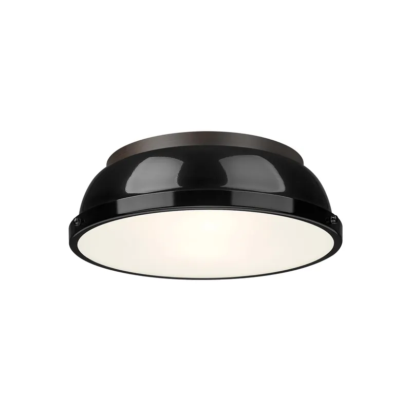 Yep by Golden Lighting Duncan 2-light Flush Mount in Rubbed Bronze and Black shade — Golden Lighting LED Ceiling Lights  