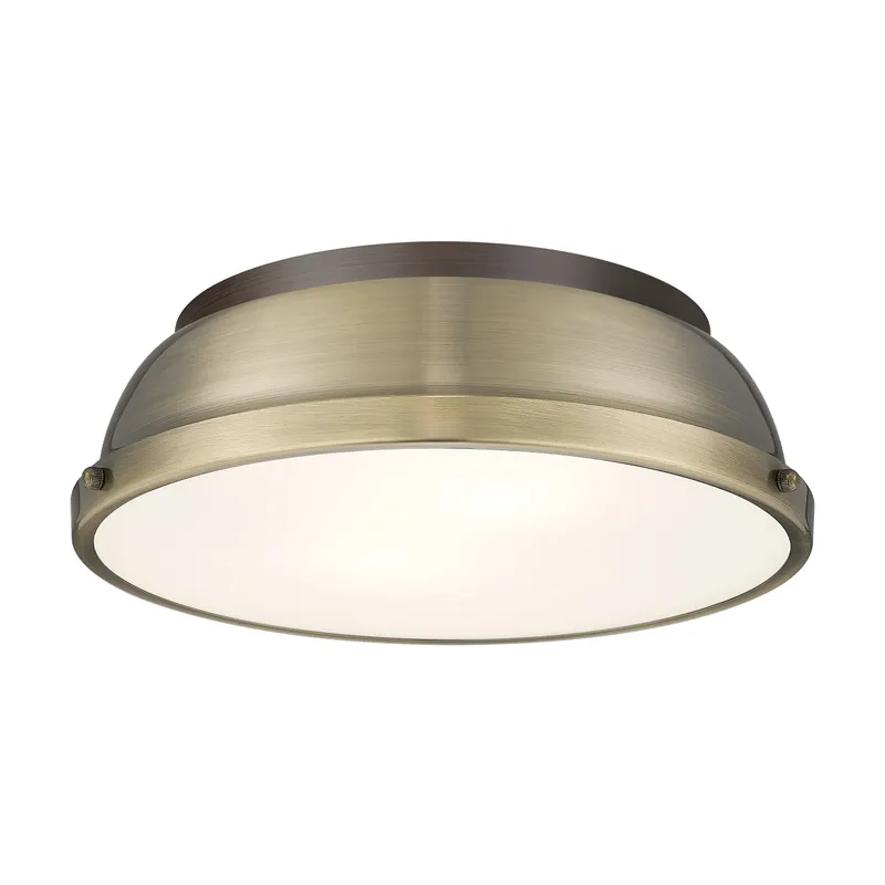 Yep by Golden Lighting Duncan 2-light Flush Mount in Rubbed Bronze and Aged Brass shade — Golden Lighting LED Ceiling Lights  