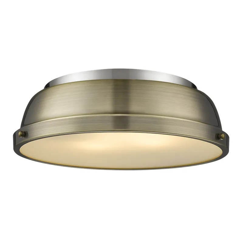 Yep by Golden Lighting Duncan 2-light Flush Mount in Pewter and Aged Brass shade — Golden Lighting LED Ceiling Lights 60.0W 