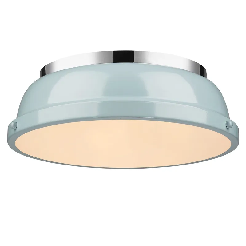 Yep by Golden Lighting Duncan 2-light Flush Mount in Chrome and Seafoam shade — Golden Lighting LED Ceiling Lights  