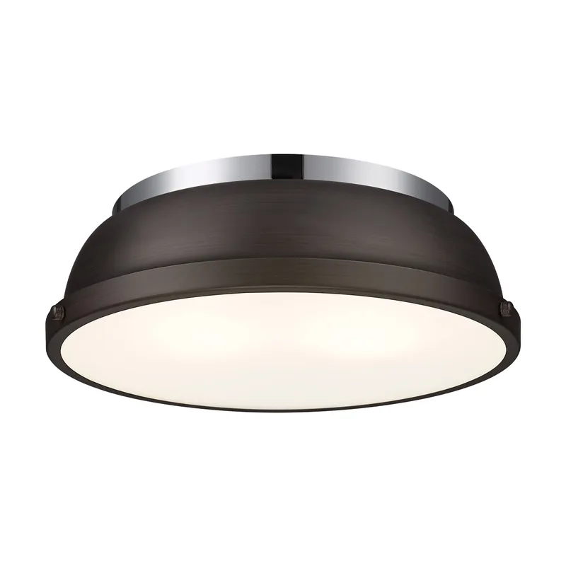 Yep by Golden Lighting Duncan 2-light Flush Mount in Chrome and Rubbed Bronze shade — Golden Lighting LED Ceiling Lights  