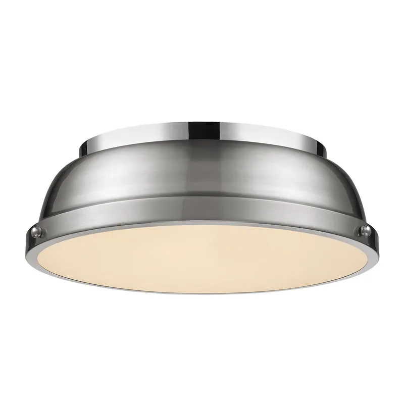 Yep by Golden Lighting Duncan 2-light Flush Mount in Chrome and Pewter shade — Golden Lighting LED Ceiling Lights  