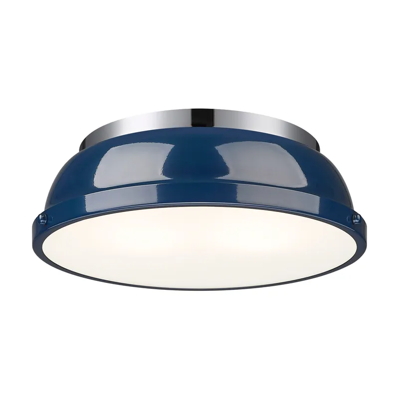 Yep by Golden Lighting Duncan 2-light Flush Mount in Chrome and Navy Blue shade — Golden Lighting LED Ceiling Lights  