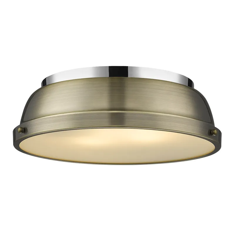 Yep by Golden Lighting Duncan 2-light Flush Mount in Chrome and Aged Brass shade — Golden Lighting LED Ceiling Lights  