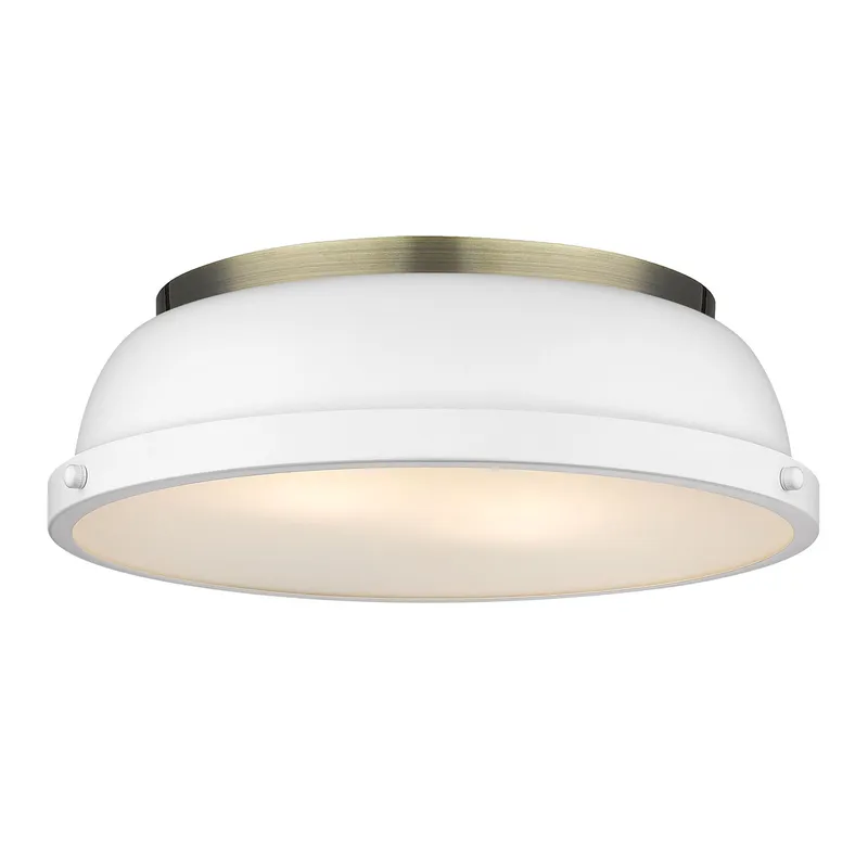 Yep by Golden Lighting Duncan 2-light Flush Mount in Aged Brass and Matte White shade — Golden Lighting LED Ceiling Lights  