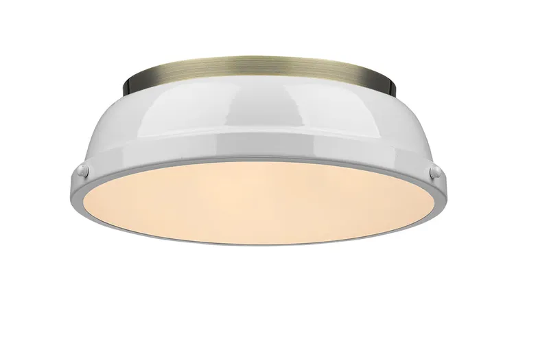 Yep by Golden Lighting Duncan 2-light Flush Mount in Aged Brass and White shade — Golden Lighting LED Ceiling Lights  