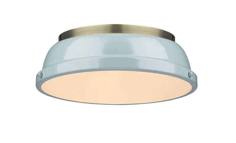 Yep by Golden Lighting Duncan 2-light Flush Mount in Aged Brass and Seafoam shade — Golden Lighting LED Ceiling Lights  