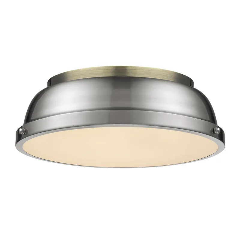 Yep by Golden Lighting Duncan 2-light Flush Mount in Aged Brass and Pewter shade — Golden Lighting LED Ceiling Lights  