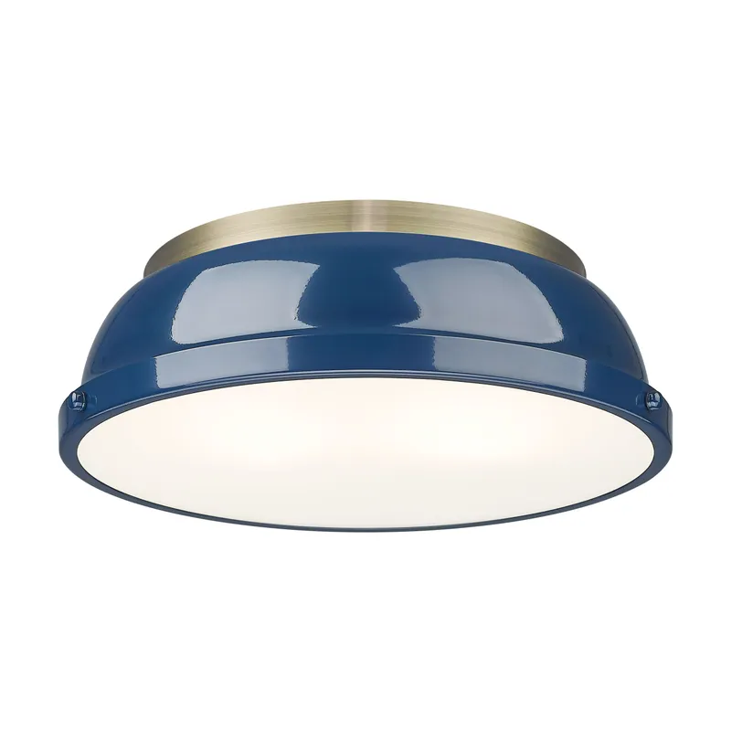 Yep by Golden Lighting Duncan 2-light Flush Mount in Aged Brass and Navy Blue shade — Golden Lighting LED Ceiling Lights  