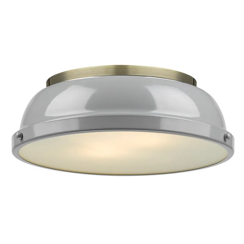 Yep by Golden Lighting Duncan 2-light Flush Mount in Aged Brass and Gray shade — Golden Lighting LED Ceiling Lights  