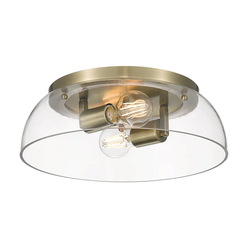 Yep by Golden Lighting Duncan 2-light Flush Mount in Aged Brass and Clear Glass — Golden Lighting LED Ceiling Lights  