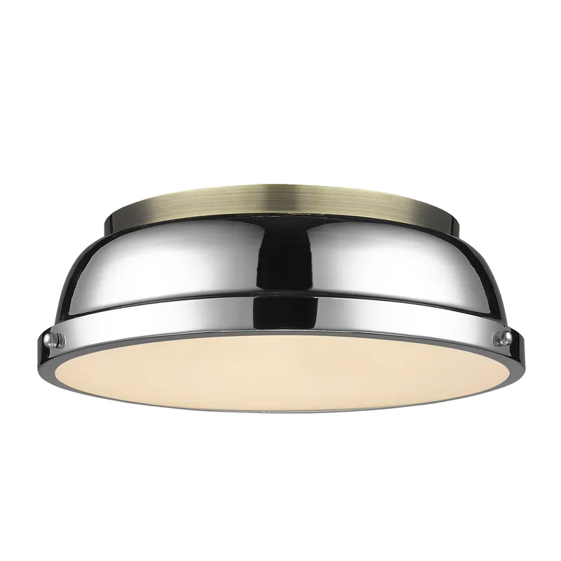 Yep by Golden Lighting Duncan 2-light Flush Mount in Aged Brass and Chrome shade — Golden Lighting LED Ceiling Lights  