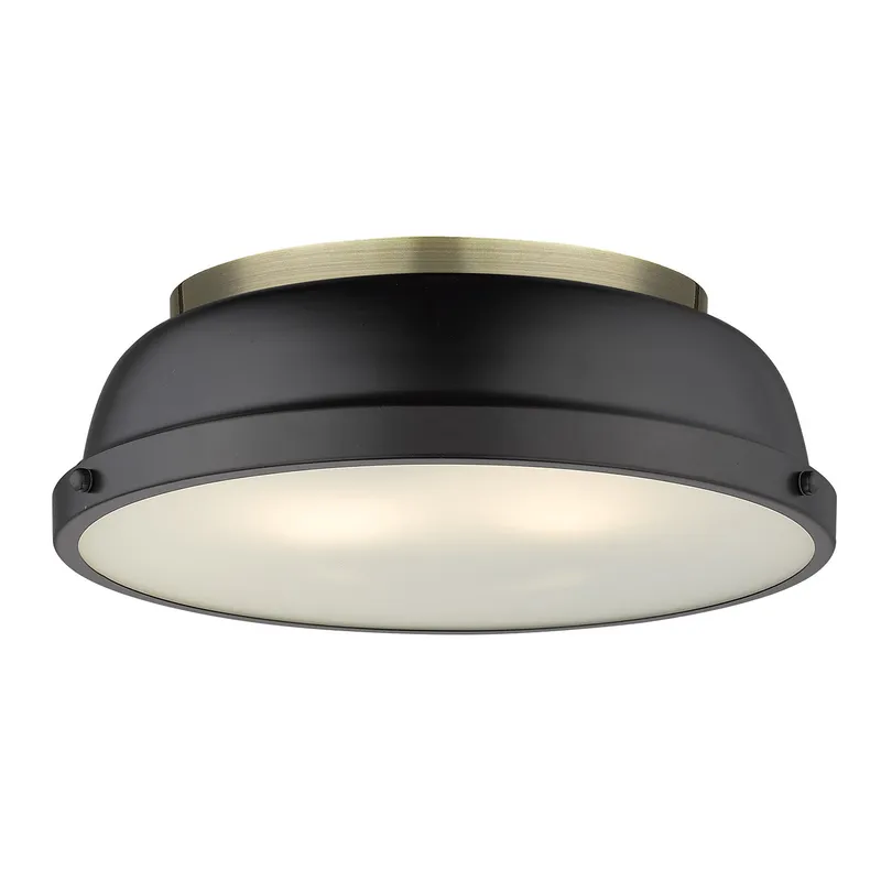 Yep by Golden Lighting Duncan 2-light Flush Mount in Aged Brass and Matte Black shade — Golden Lighting LED Ceiling Lights  