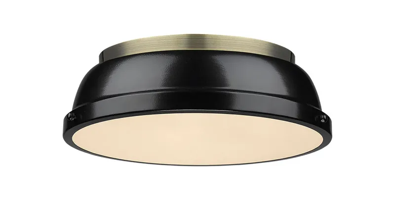 Yep by Golden Lighting Duncan 2-light Flush Mount in Aged Brass and Black shade — Golden Lighting LED Ceiling Lights  