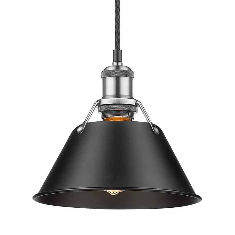 Yep by Golden Lighting Orwell 1-light 8in Pendant in Pewter and Matte Black shade — Golden Lighting LED Pendant Lights 100.0W 