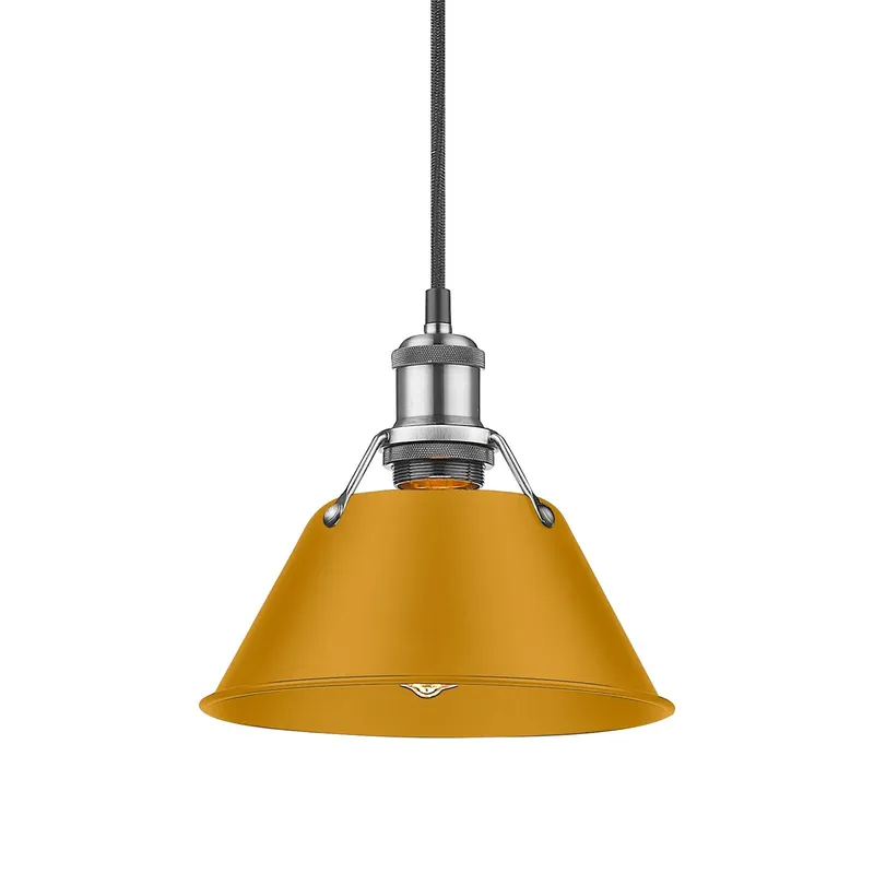 Yep by Golden Lighting Orwell 1-light 8in Pendant in Pewter and Auric Yellow shade — Golden Lighting LED Pendant Lights 100.0W 