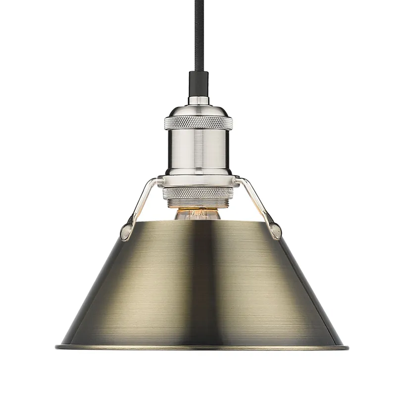 Yep by Golden Lighting Orwell 1-light 8in Pendant in Pewter and Aged Brass shade — Golden Lighting LED Pendant Lights 100.0W 