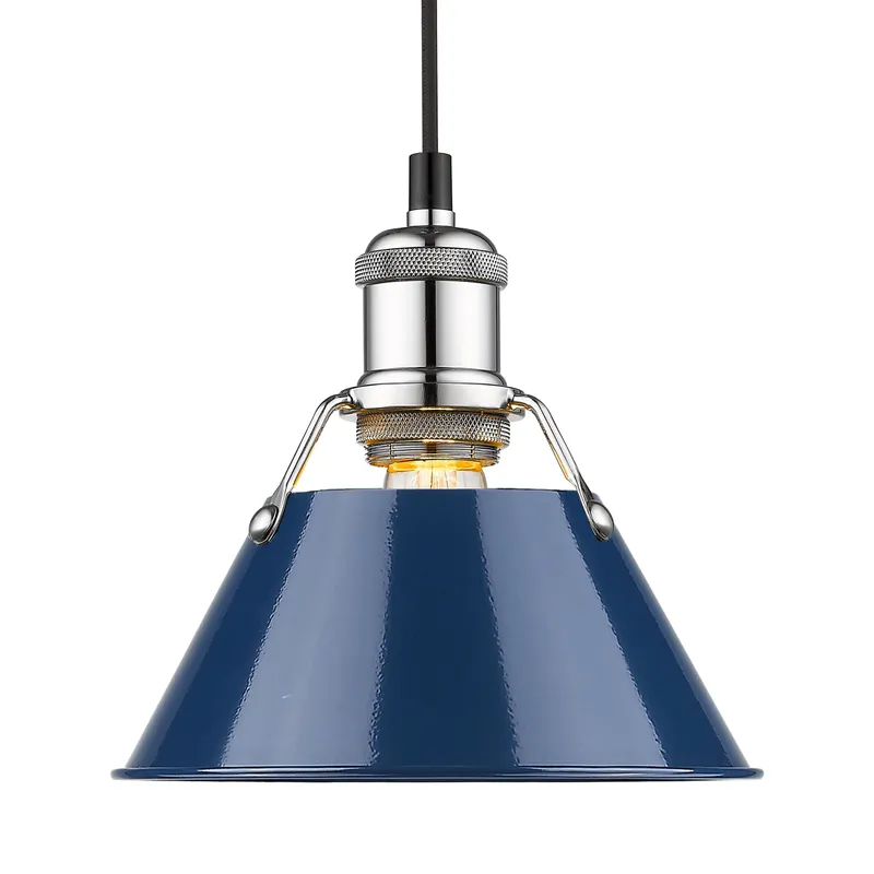 Yep by Golden Lighting Orwell 1-light 8in Pendant in Chrome and Navy Blue shade — Golden Lighting LED Pendant Lights  