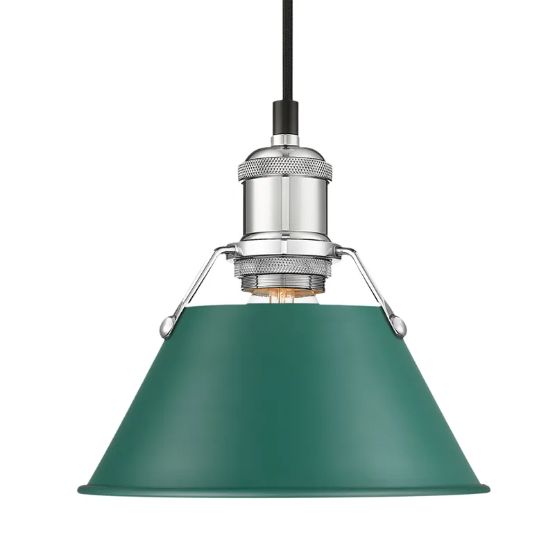 Yep by Golden Lighting Orwell 1-light 8in Pendant in Chrome and Pine Green shade — Golden Lighting LED Pendant Lights  