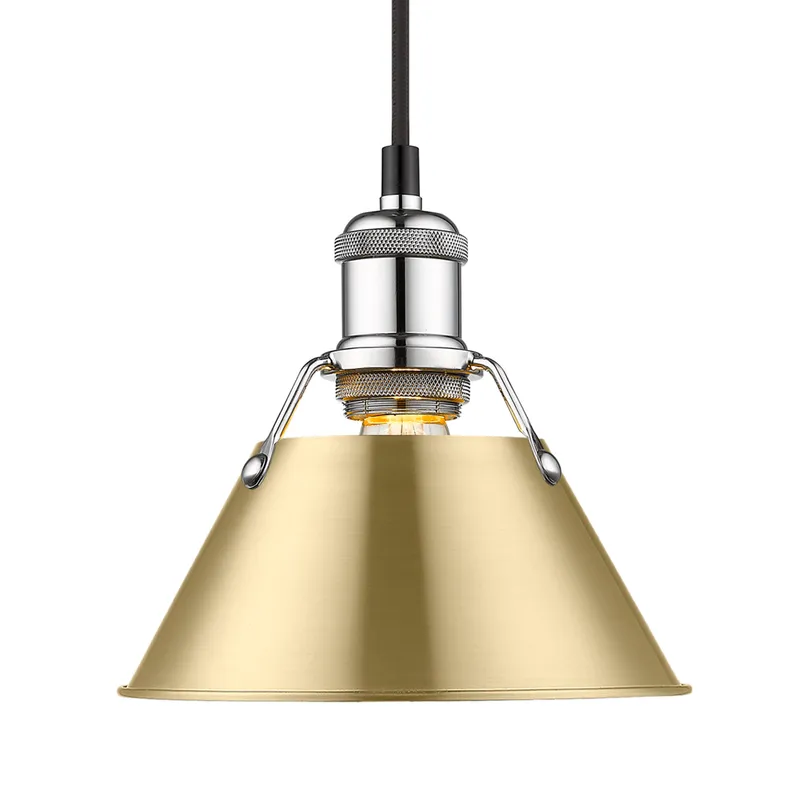 Yep by Golden Lighting Orwell 1-light 8in Pendant in Chrome and Brushed Champagne Brass shade — Golden Lighting LED Pendant Lights  