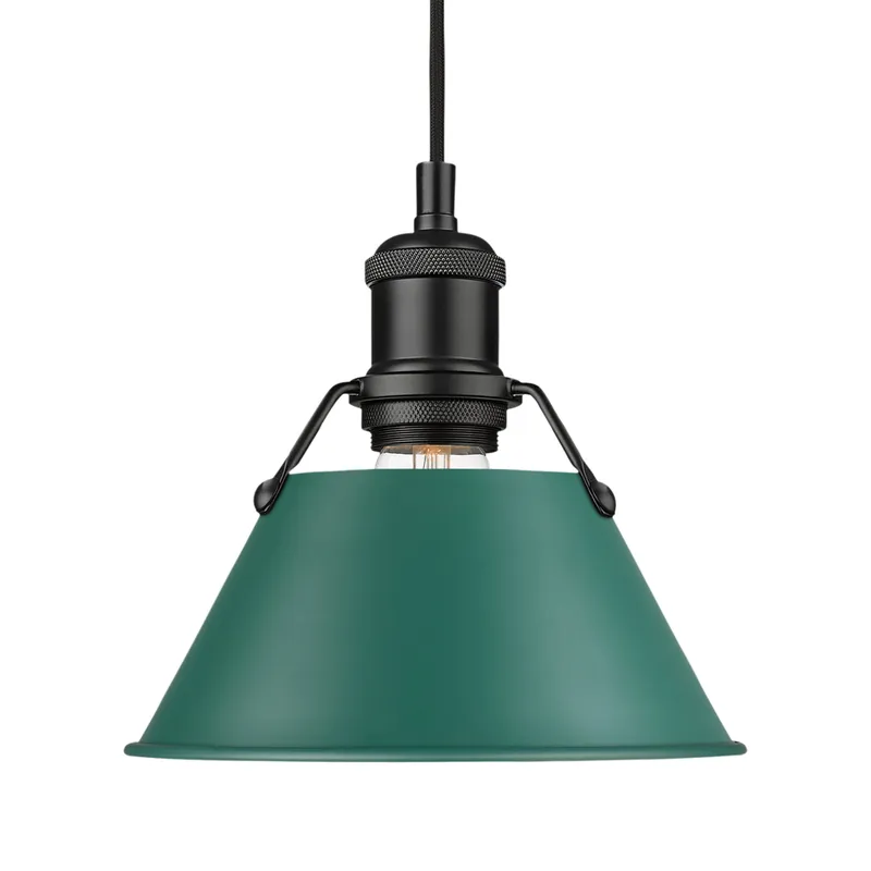 Yep by Golden Lighting Orwell 1-light 8in Pendant in Matte Black and Pine Green shade — Golden Lighting LED Pendant Lights  