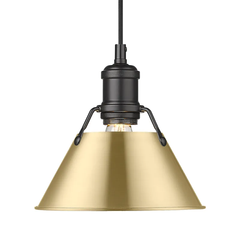 Yep by Golden Lighting Orwell 1-light 8in Pendant in Matte Black and Brushed Champagne Brass shade — Golden Lighting LED Pendant Lights  