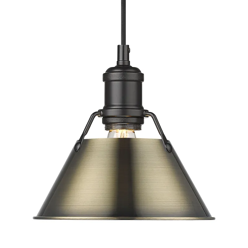 Yep by Golden Lighting Orwell 1-light 8in Pendant in Matte Black and Aged Brass shade — Golden Lighting LED Pendant Lights  