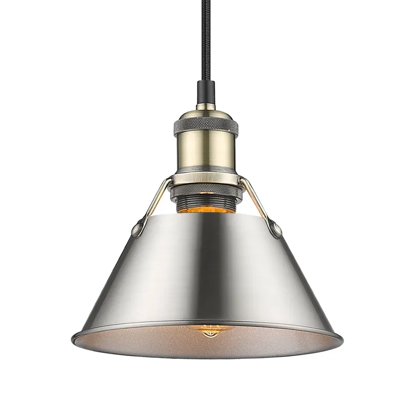 Yep by Golden Lighting Orwell 1-light 8in Pendant in Aged Brass and Pewter shade — Golden Lighting LED Pendant Lights  