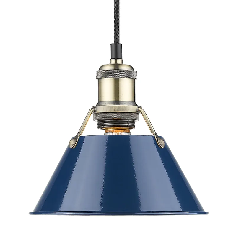Yep by Golden Lighting Orwell 1-light 8in Pendant in Aged Brass and Navy Blue shade — Golden Lighting LED Pendant Lights  
