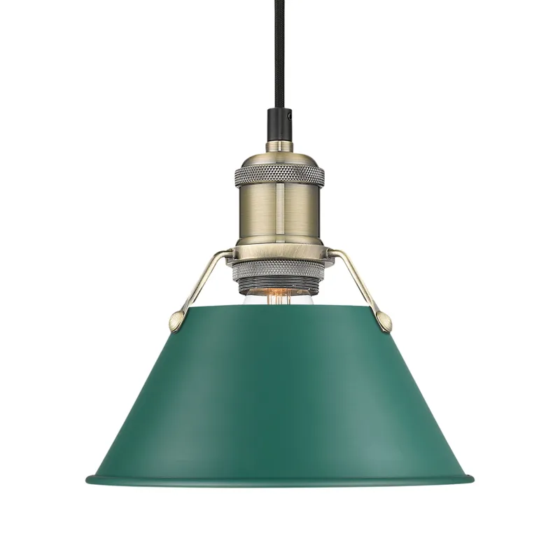 Yep by Golden Lighting Orwell 1-light 8in Pendant in Aged Brass and Pine Green shade — Golden Lighting LED Pendant Lights  