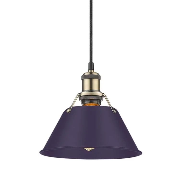 Yep by Golden Lighting Orwell 1-light 8in Pendant in Aged Brass and Exotic Purple shade — Golden Lighting LED Pendant Lights 100.0W 